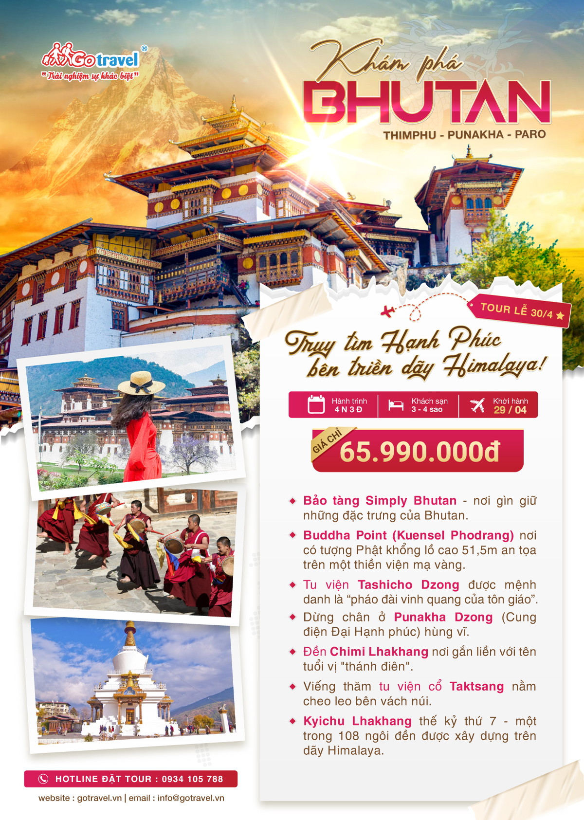 Tour du lịch Bhutan 4N3Đ dịp lễ 30/4 giá tốt